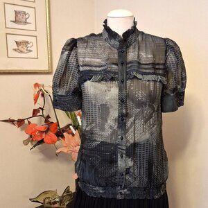 NWOT Ruffle Tunic Well Tailored Quality Summer Blouse Short Sleeve Printed Top